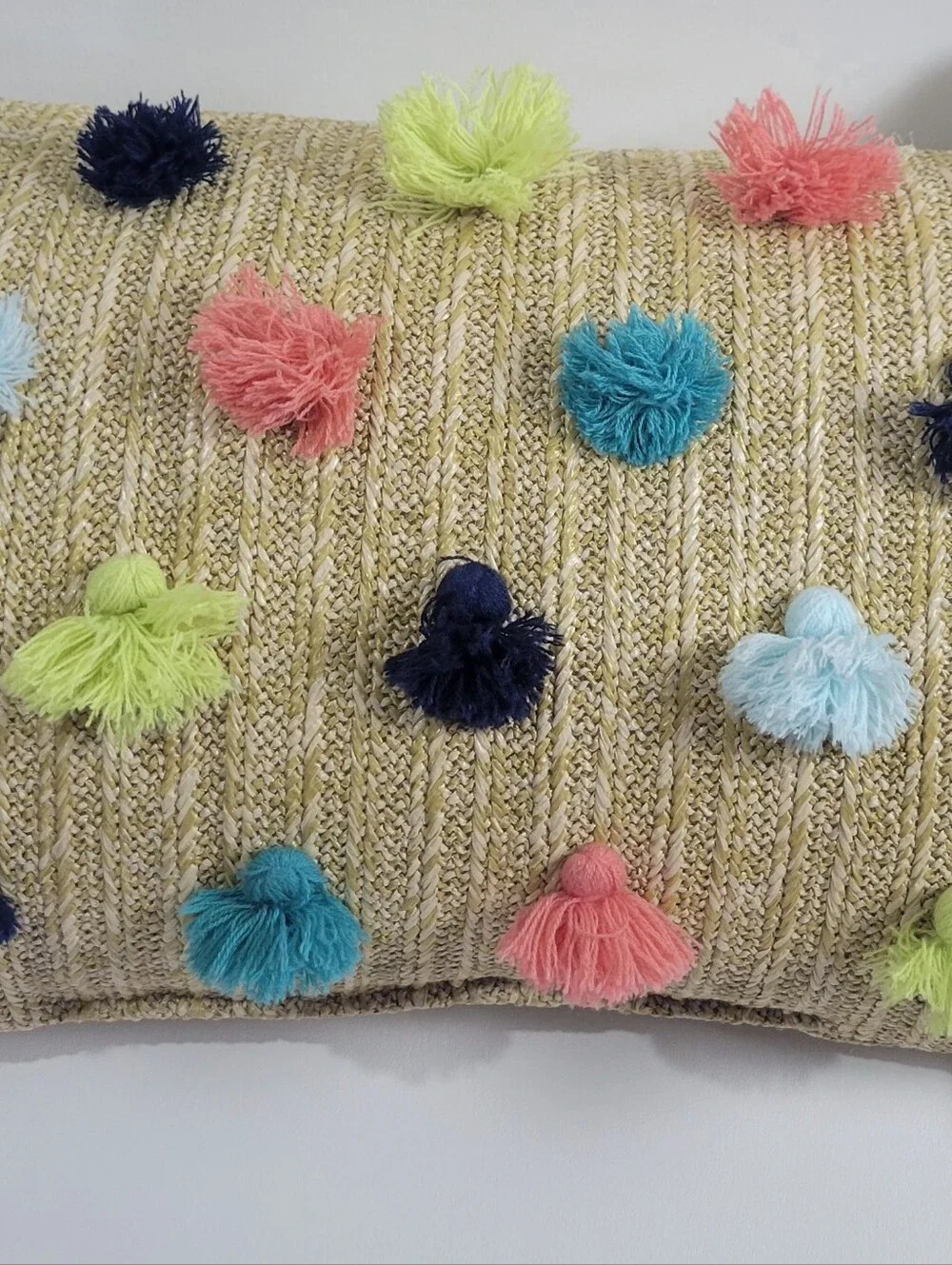 Tommy Bahama Indoor Outdoor Straw Pom Pom Throw Pillow